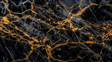 black marble background with yellow veins. Generative AI