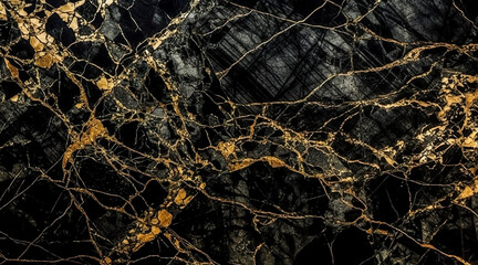 Fototapeta na wymiar black marble background with yellow veins. Generative AI