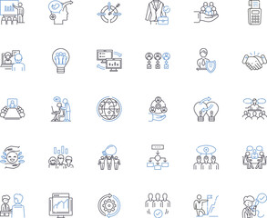 Fototapeta premium Sales and promotion line icons collection. Marketing, Advertising, Promotions, Salesmanship, Pitch, Discount, Campaign vector and linear illustration. Conversion,Commissions,Outreach Generative AI