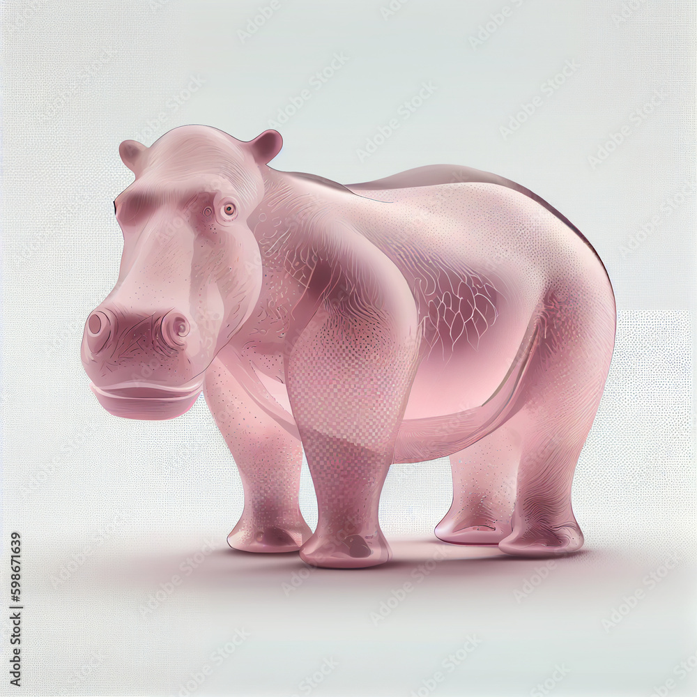 Poster an abstract hippopotamus made from smooth elegant transparent fabric on white background 3d pink and