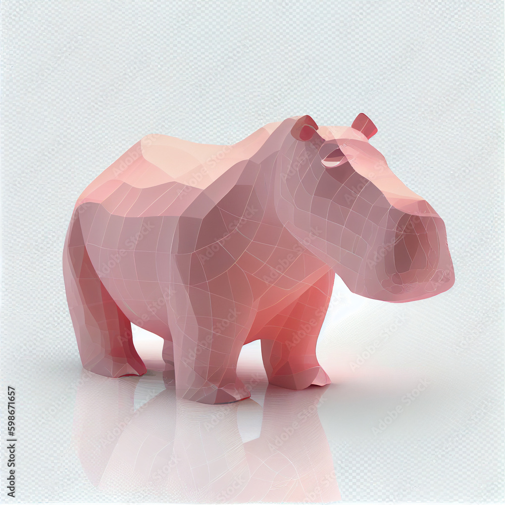 Poster An abstract Hippopotamus made from smooth elegant transparent fabric on white background 3d pink and peach colors. Generative AI technology.
