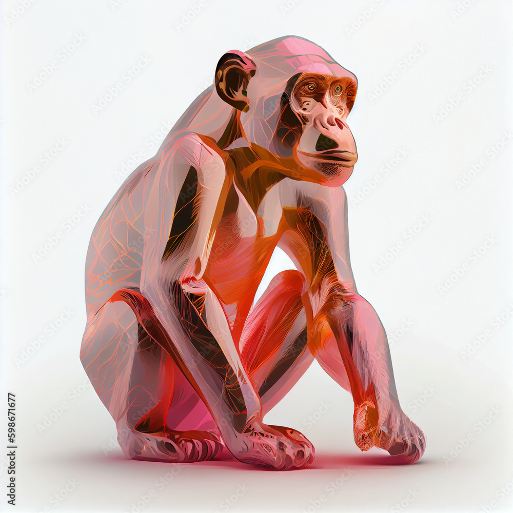 Poster an abstract chimpanzee made from smooth elegant transparent fabric on white background 3d pink and p