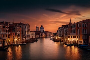 Naklejka premium Panoramic night view at Venice, Italy, created with generative AI