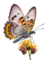 butterfly and flower on transparent background (png). generative AI.