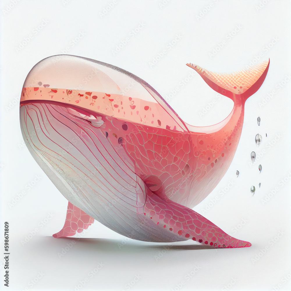 Aufkleber An abstract Whale made from smooth elegant transparent fabric on white background 3d pink and peach colors. Generative AI technology.
