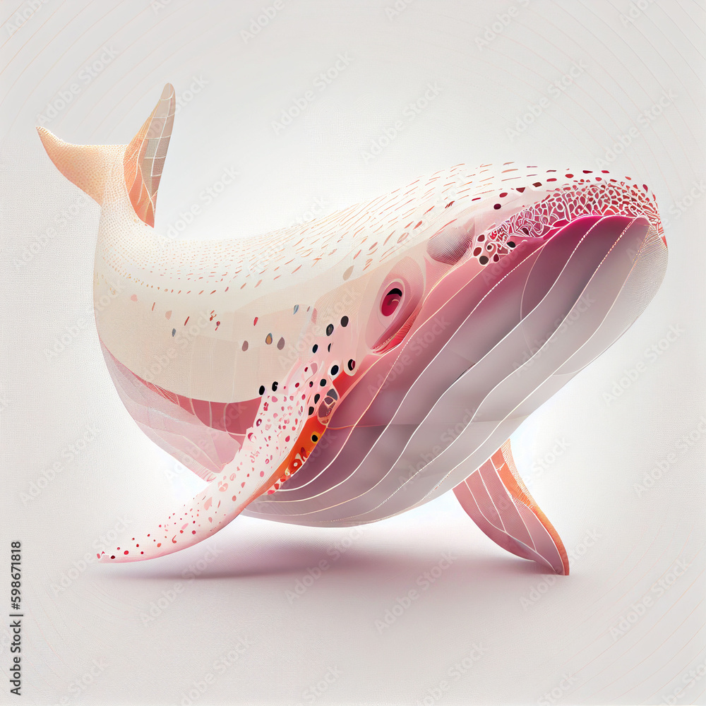 Aufkleber An abstract Whale made from smooth elegant transparent fabric on white background 3d pink and peach colors. Generative AI technology.

