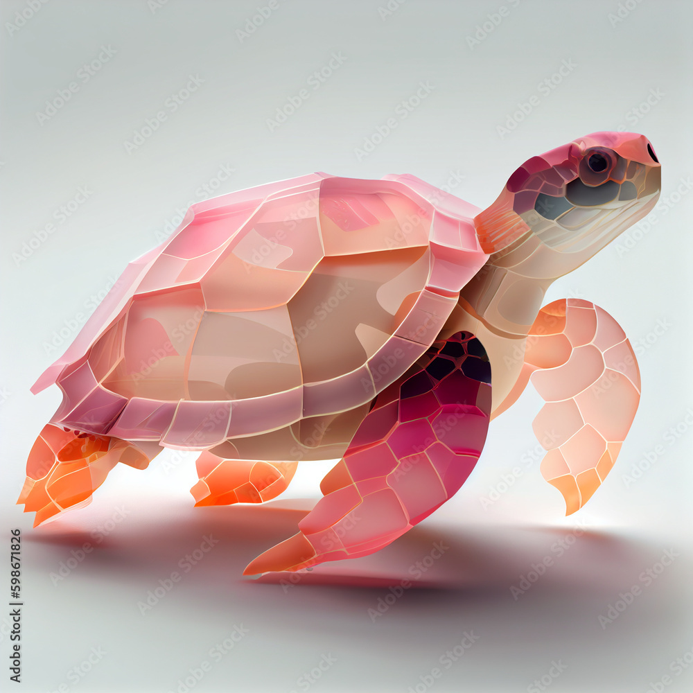 Aufkleber an abstract turtle made from smooth elegant transparent fabric on white background 3d pink and peach