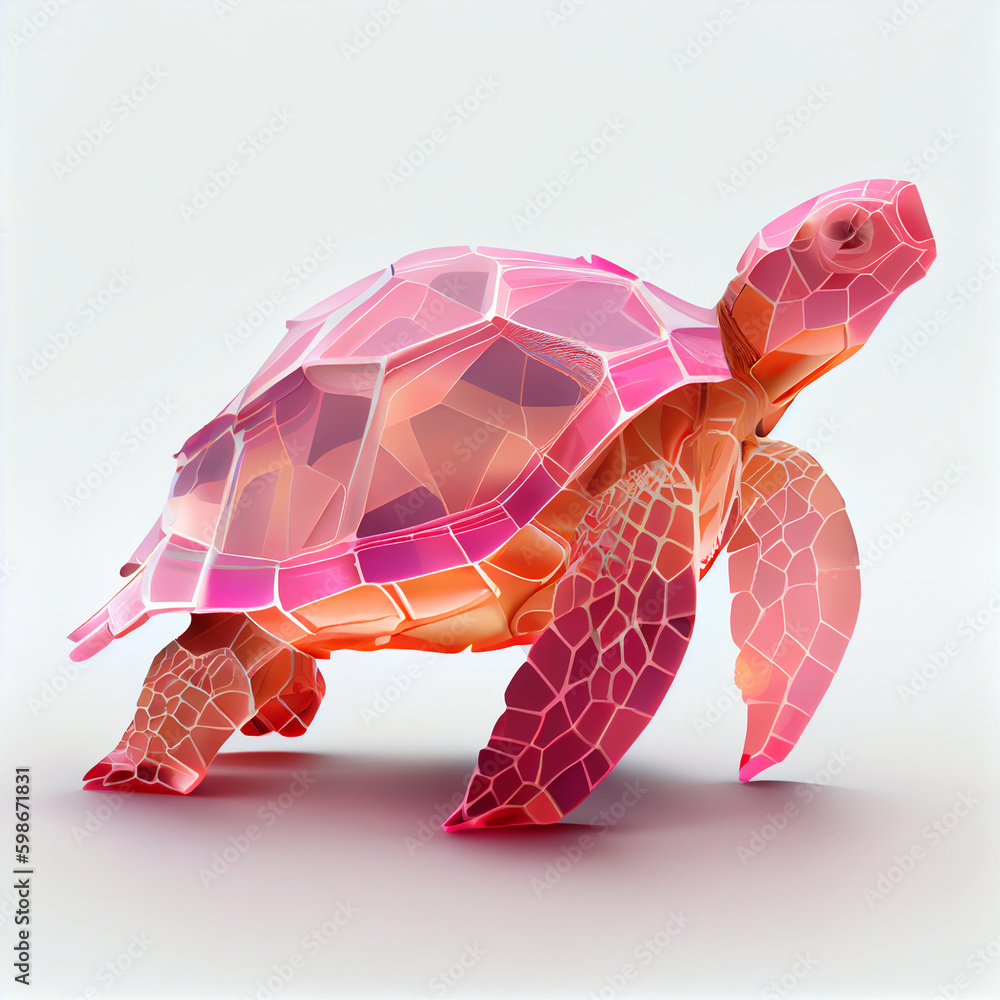 Aufkleber an abstract turtle made from smooth elegant transparent fabric on white background 3d pink and peach