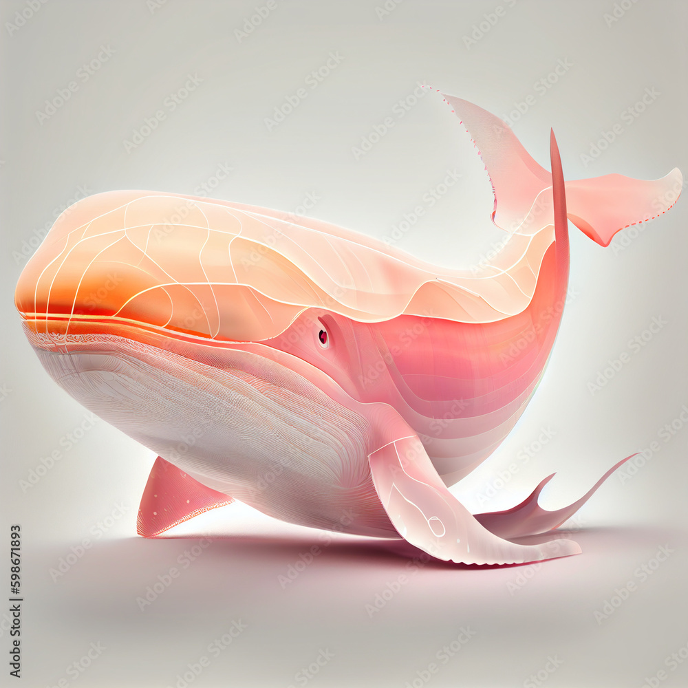 Aufkleber An abstract Whale made from smooth elegant transparent fabric on white background 3d pink and peach colors. Generative AI technology.
