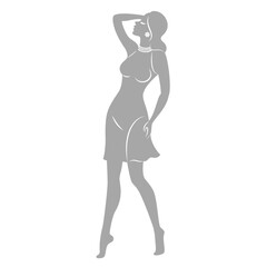 Silhouette of a woman in style. The girl is slender and beautiful. Lady is suitable for aesthetic decor, posters, stickers, logo. Vector illustration.