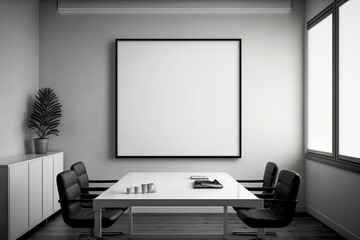 interior of a modern office with blank presentation screen on wall. mock up template.