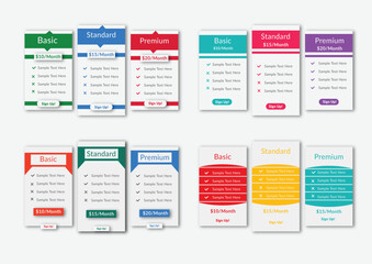 Subscription plans comparison  and pricing table design template