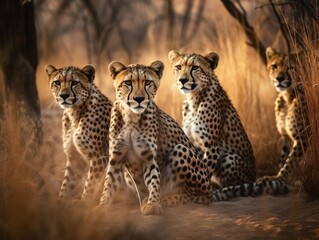 Group of Cheetah in natural habitat (generative AI)
