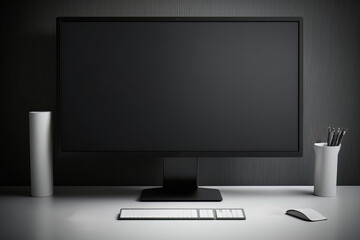 blank computer monitor on a office desk. modern design. mockup template.