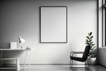 interior of a room with a chair. blank picture frame on wall. mock up template.