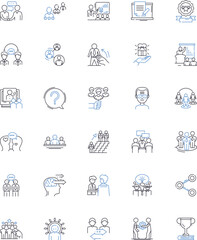 Project organization line icons collection. Planning, Management, Scheduling, Teamwork, Coordination, Collaboration, Implementation vector and linear illustration. Generative AI