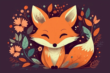 Obraz premium Cute fox, cute boho minimalistic illustrations.