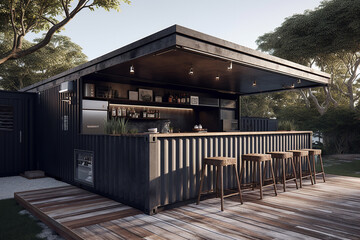 Modern home design, backyard bar area made with shipping containers. - obrazy, fototapety, plakaty
