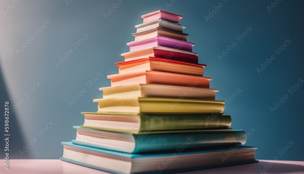 Poster a large stack of textbooks in a library generated by ai