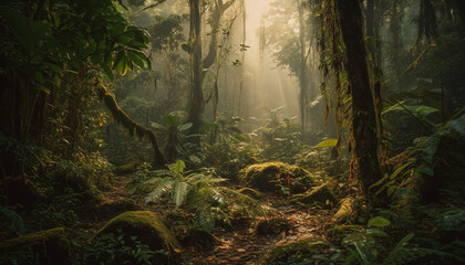 Tranquil scene of growth in tropical rainforest generated by AI