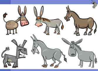 cartoon donkeys farm animals comic characters set
