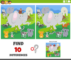 differences game with comic animal characters group