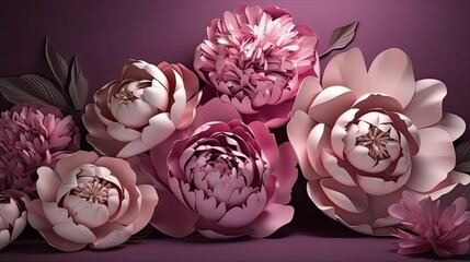 3d pink paper flower background. AI generative