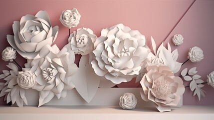 3d  white paper flower background. AI generative