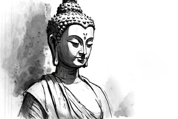 buddha statue in style of a drawing, ai generated