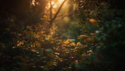 Fototapeta na wymiar Autumn tree vibrant leaves glow in sunlight generated by AI