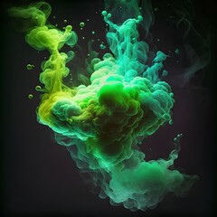 Glitter Water. Color. Floating Space. Water Splashing. Neon Green. Ink Water. Smoke Floating. Smoke Cloud. Abstract Art Background.