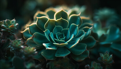Fresh green succulent plant with beautiful flower head generated by AI