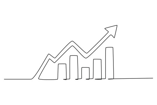Single one line drawing bar chart and arrow up. Success business concept. Continuous line draw design graphic vector illustration.