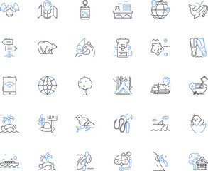 Mountain hike line icons collection. Trek, Summit, Ascent, Altitude, Backpack, Trail, Scenic vector and linear illustration. Challenge,Adventure,Wilderness outline signs set Generative AI