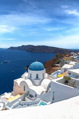 Blue dome in Oia. Santorini. Greece - obrazy, fototapety, plakaty