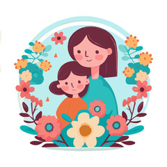 Mom's day. Women's Day. Vector flat illustration. Abstract backgrounds, patterns about mothers day. Hearts, abstract geometric shapes. Perfect for poster, label, banner, invitation. Mom with a child.