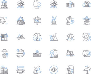 Metropolitan squares line icons collection. Urban, Bustling, Vibrant, Central, Iconic, Public, Pedestrianized vector and linear illustration. Historical,Modern,Social outline signs set Generative AI