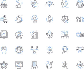 Leadership line icons collection. Vision, Integrity, Empathy, Accountability, Courage, Trust, Innovation vector and linear illustration. Service,Resilience,Inspiration outline signs set Generative AI
