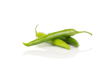 fresh green chili on white background
