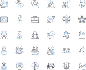 Marketing management line icons collection. Strategy, Analytics, Branding, Market research, Advertising, Promotion, Positioning vector and linear illustration. Generative AI
