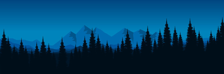 forest silhouette mountain hiking view nature panorama vector illustration good for wallpaper, background, backdrop, banner, and design template