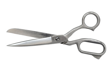 Large tailor's scissors open from white metal, isolate on a white background