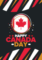 Happy Canada Day. National holiday, celebrated annual in July 1. Canadian flag. Maple leaf. Patriotic symbol and elements. Poster, card, banner and background. Vector illustration