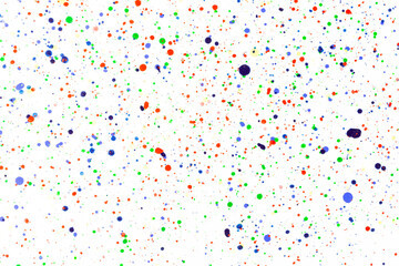 Paint splatters on bright material. Watercolor on white paper.