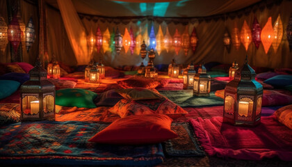 Luxury illuminated bedroom with modern flooring and decor generated by AI