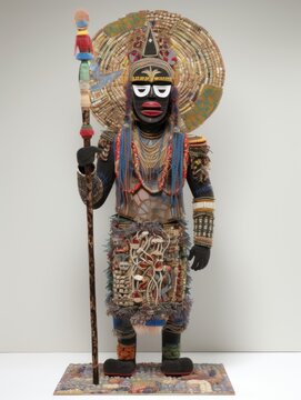 statue of the lighning deity Yoruba god Shango standing with a spear, isolated on a white background, created with generative ai tools