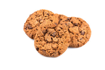 Chocolate chip cookies isolated on white