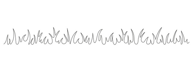 Grass, landscape of field, one art continuous line drawing. Single hand drawn line. Grassy meadow. Vector