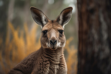 Fototapeta premium Kangaroo looking at the camera, beautiful background, ai generated.