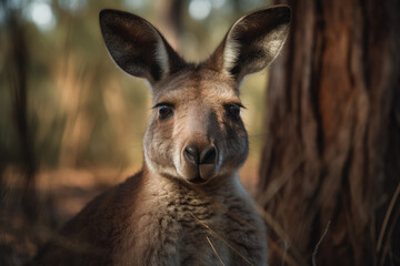 Fototapeta premium Kangaroo looking at the camera, beautiful background, ai generated.
